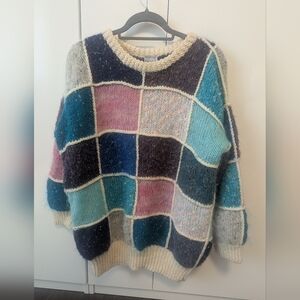 Vintage Sheleen of Dublin Hand Knit Mohair Colour Block Patchwork Sweater